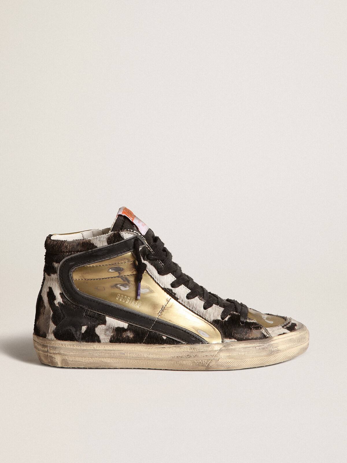 Golden Goose - Men&rsquo;s Slide LAB in zebra-print pony skin with gold inserts in 