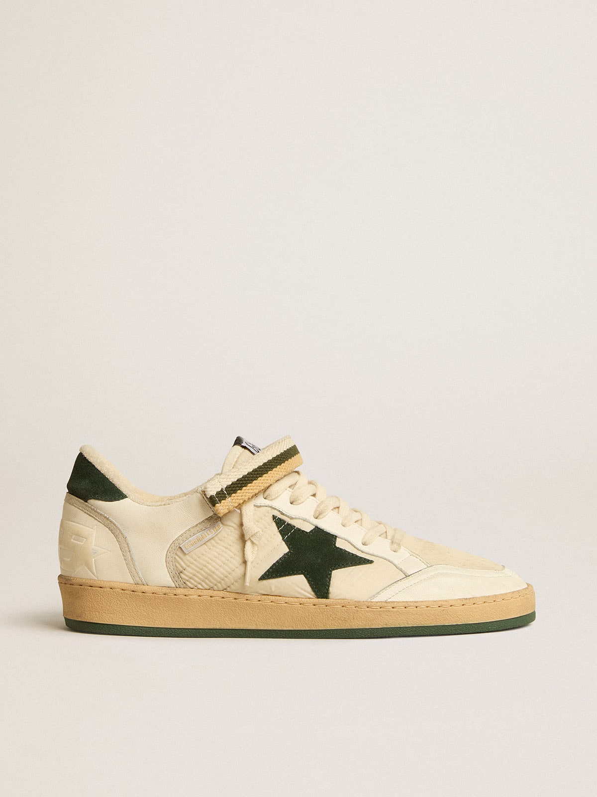 Golden Goose - Ball Star in nylon e nappa con stella e talloncino in suede verde in 