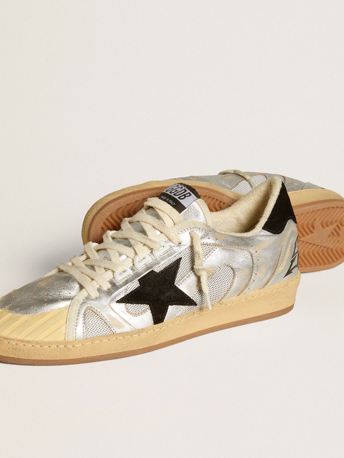 Golden Goose - Ball Star LAB in silver leather with black suede star and heel tab in 