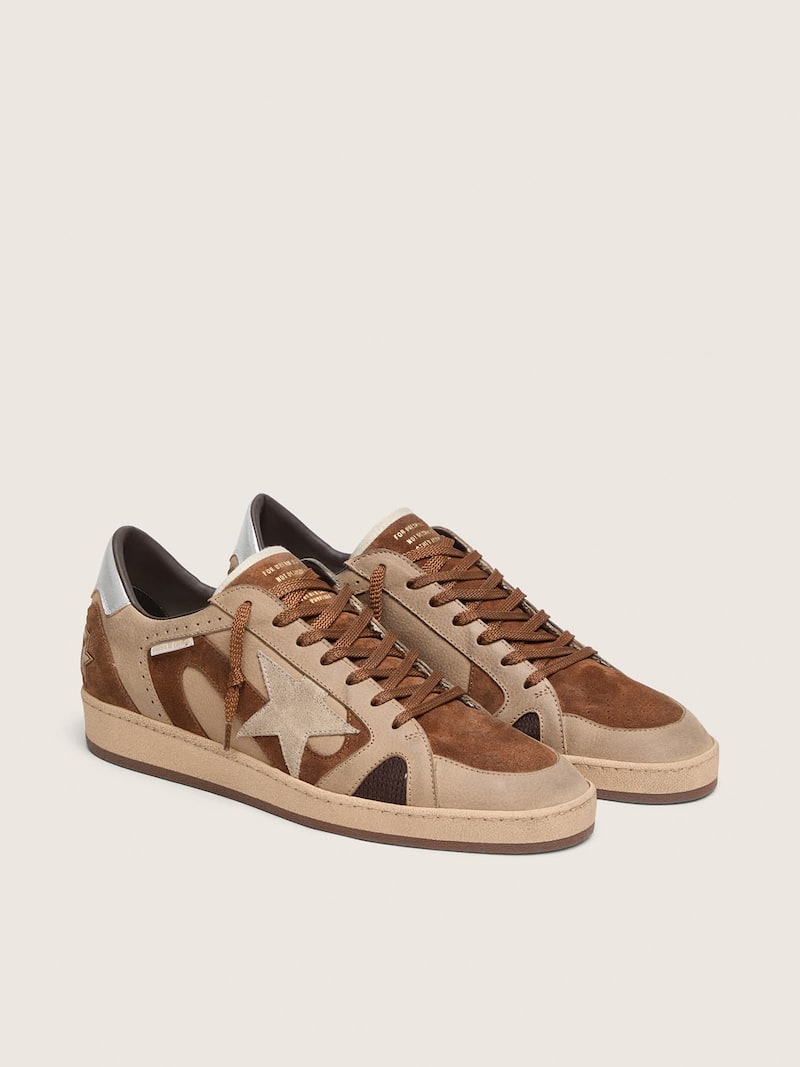 Golden Goose - Ball Star LTD homme en cuir velours et cuir nubuck gris avec &eacute;toile ton sur ton in 