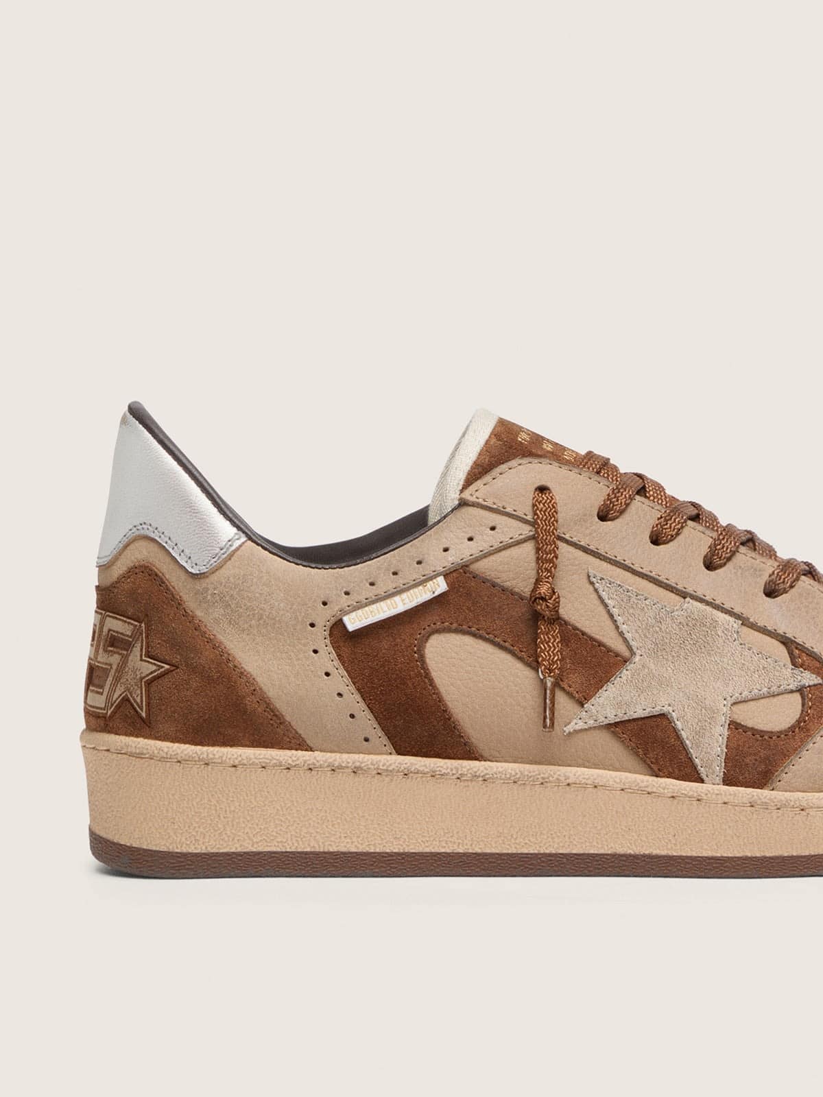 Golden Goose Ball Star LTD uomo in suede e nabuk tortora con stella ton sur ton Ball Star brown man