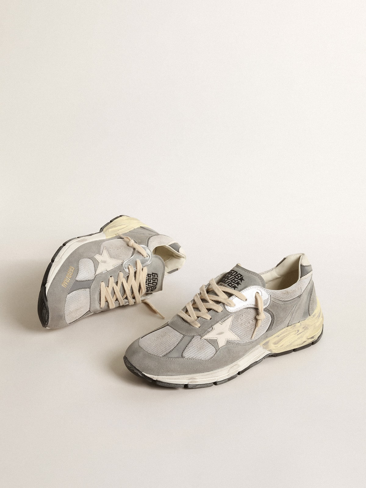 Golden Goose - Dad-Star de Hombre de ante y malla con estrella y refuerzo del talón de piel blanca in 