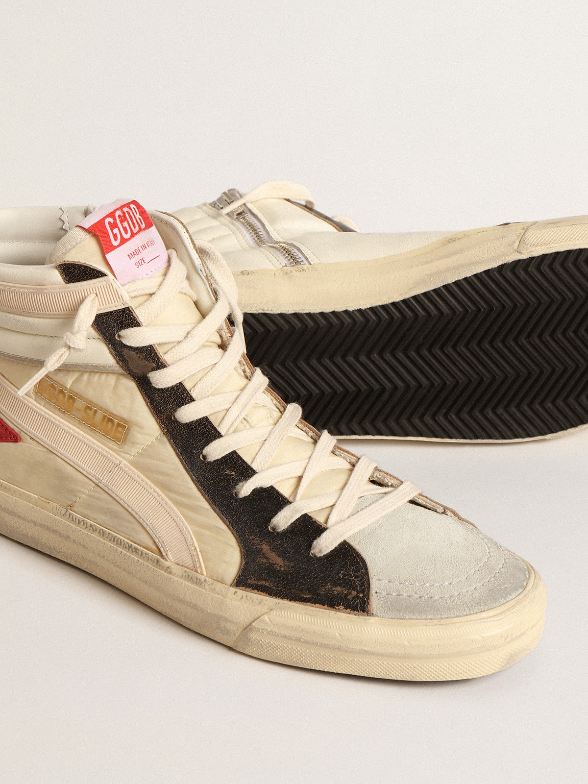 Golden Goose - Slide LTD in faded nylon with suede star and beige flash in 