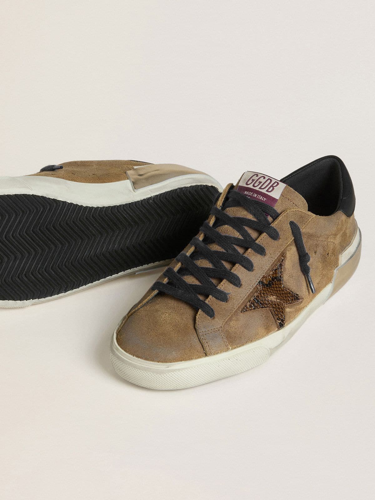 Men's Super-Star LTD in waxed suede with python-print star and nappa leather heel tab