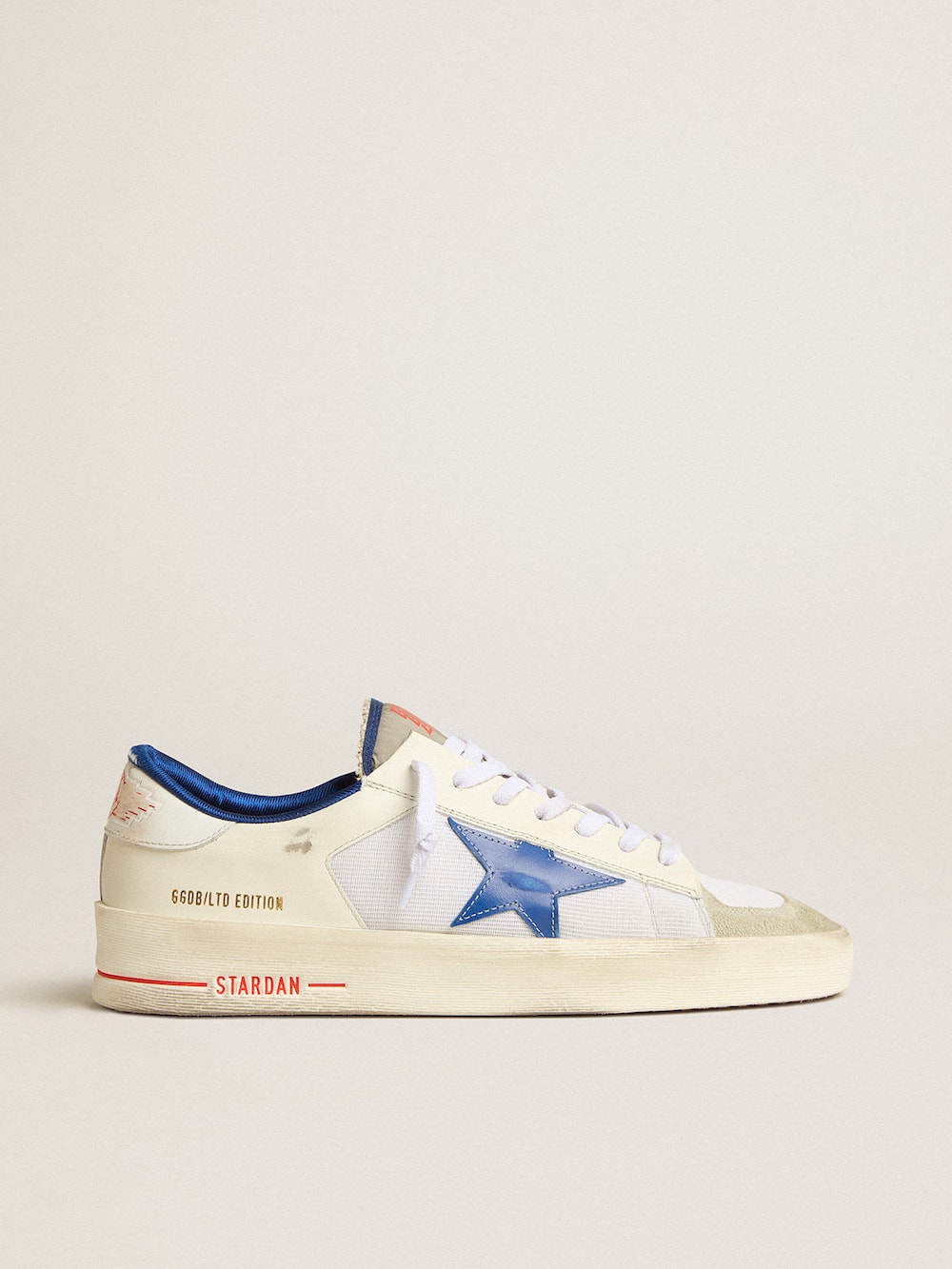 Golden Goose - Stardan LTD in white mesh and leather with blue star and white heel tab in 