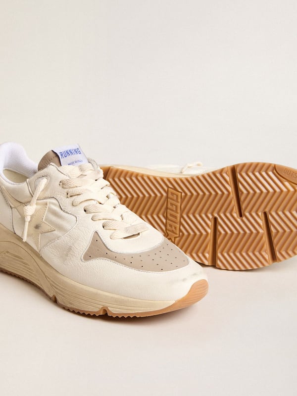 Golden Goose - Men’s Running Sole in nappa leather with beige leather star and red heel tab in 
