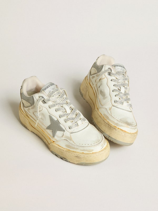 Golden Goose - Men’s Forty2 in white leather with laces with Swarovski crystals and gray star in 
