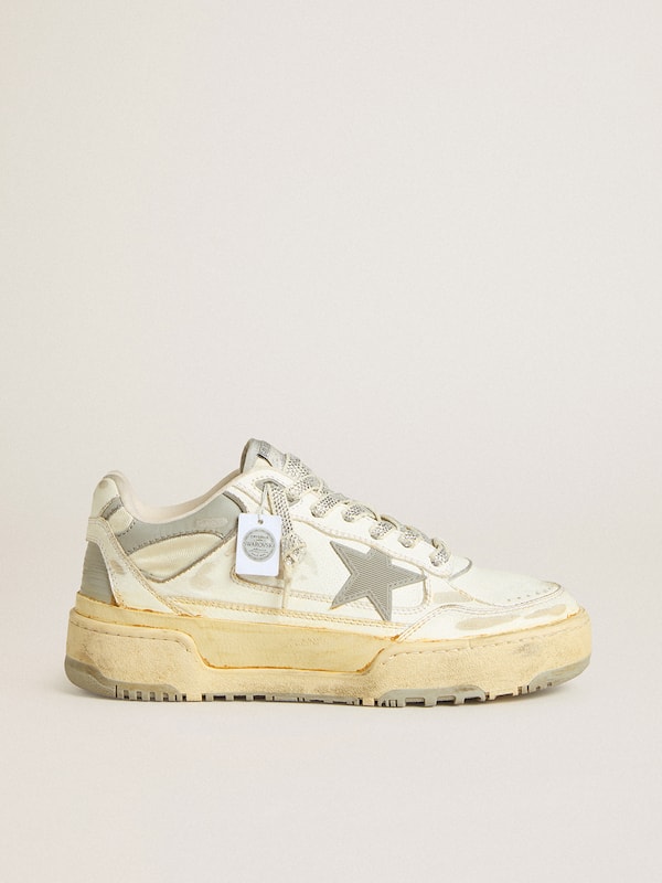 Golden Goose - Men’s Forty2 in white leather with laces with Swarovski crystals and gray star in 