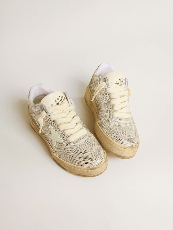 Golden Goose - Men’s Forty2 in white leather and Swarovski crystals with white star in 