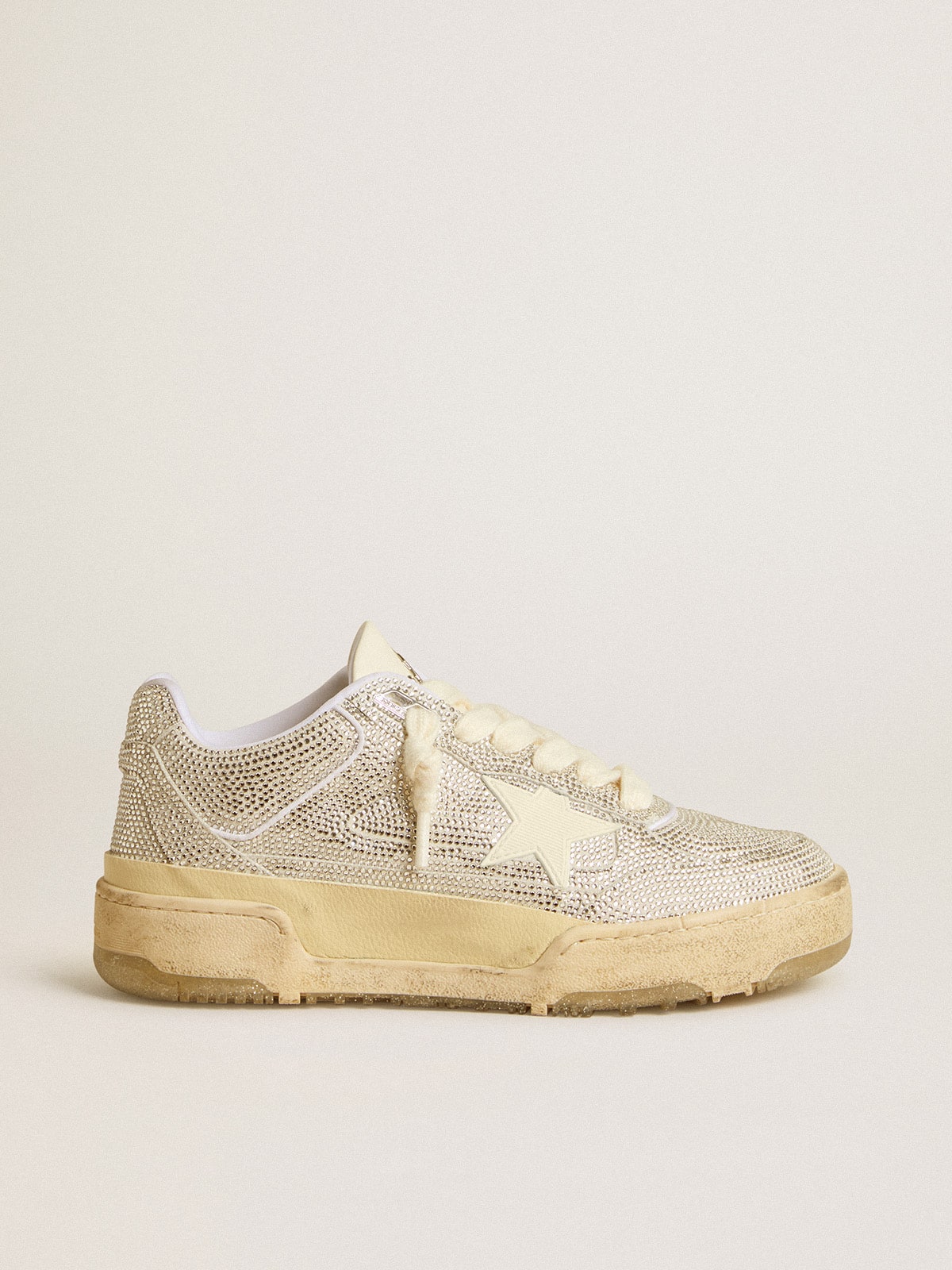 Golden Goose - Men’s Forty2 in white leather and Swarovski crystals with white star in 