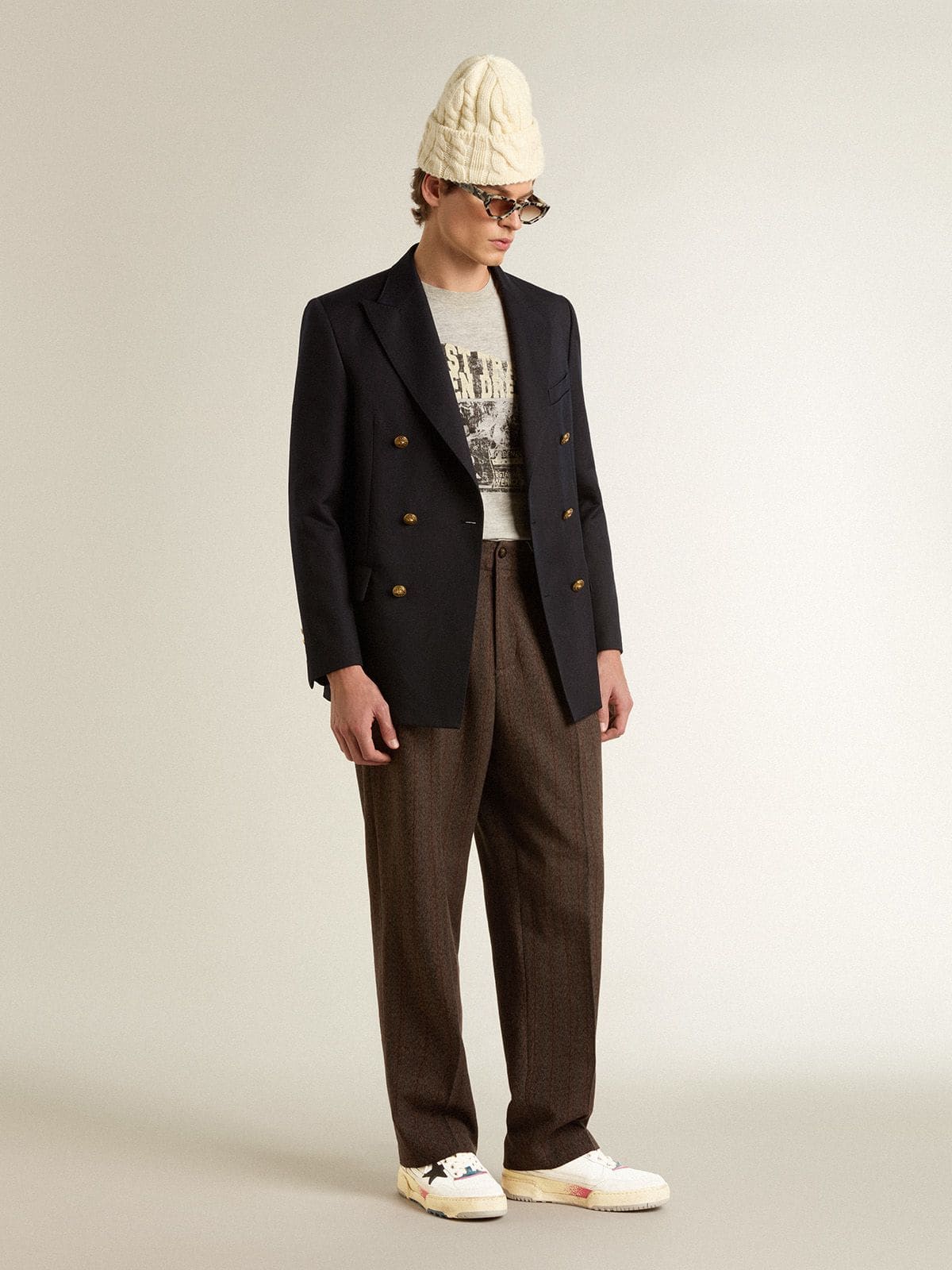 Golden Goose - Forty2 pour homme avec étoile noire et contrefort en cuir lamé argenté in 