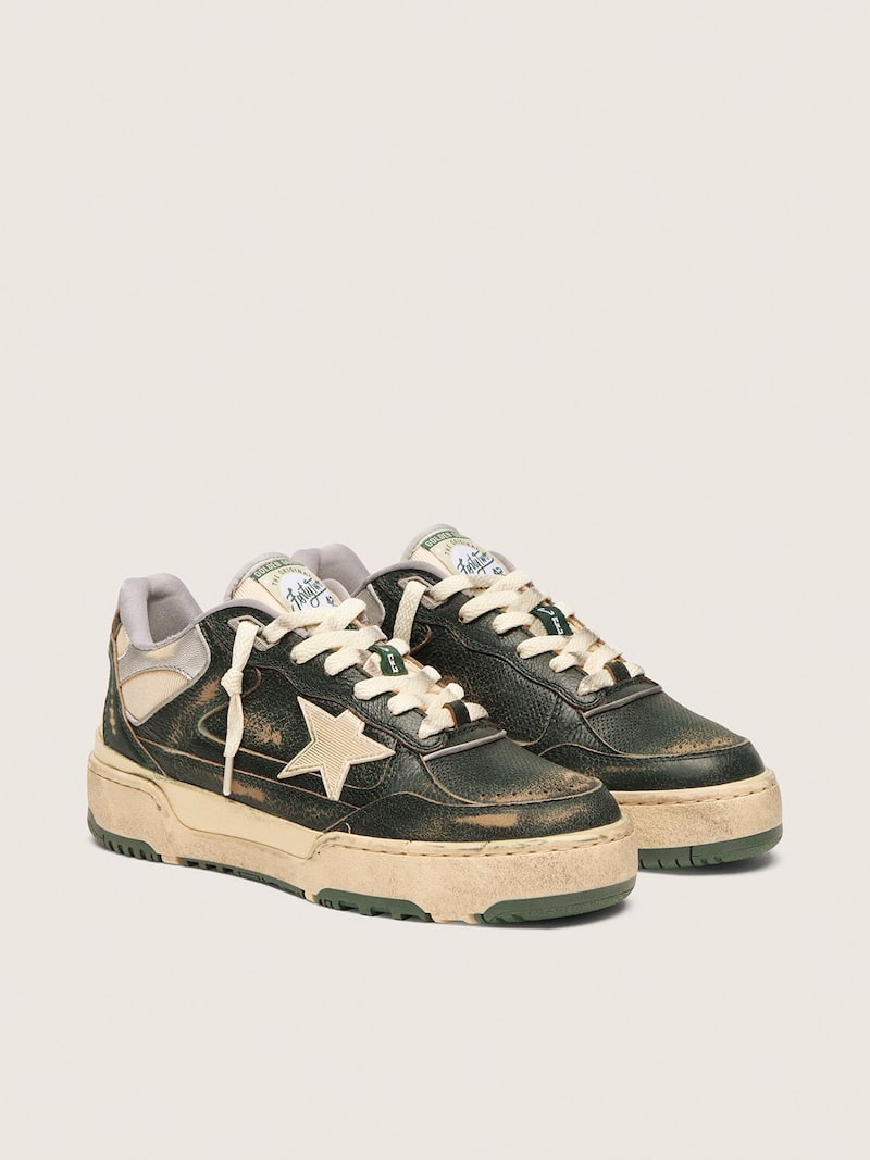 Golden Goose - Forty2 Uomo in pelle verde e nylon crema con stella in TPU e talloncino in pelle argento in 