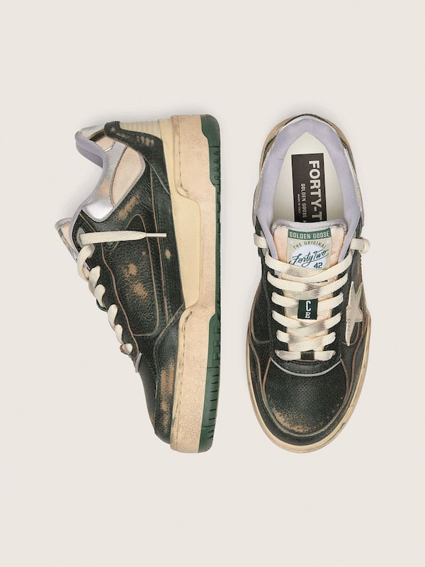 Golden Goose - Men's Forty2 in green leather and cream nylon with TPU star and silver leather heel tab in 