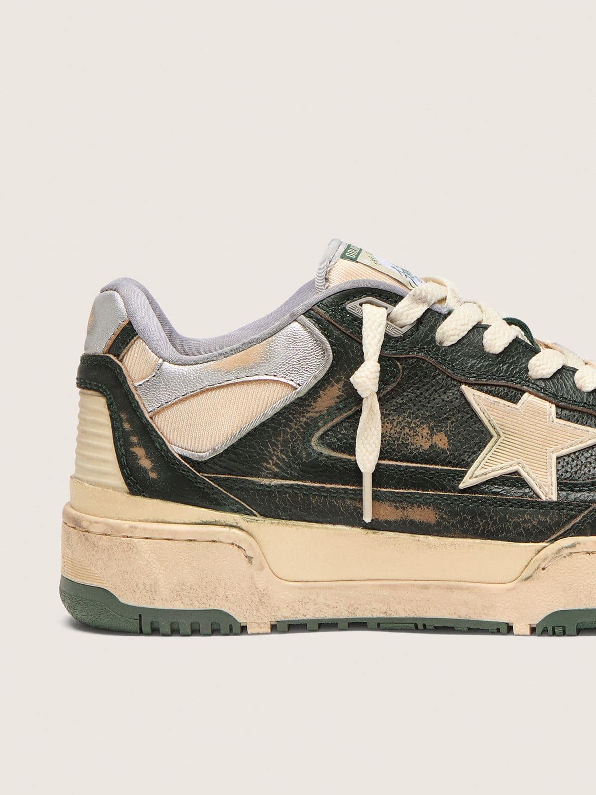 Golden Goose - 남성 TPU 스타 & 실버 레더 힐탭 그린 레더 & 크림 나일론 포티 투 in 