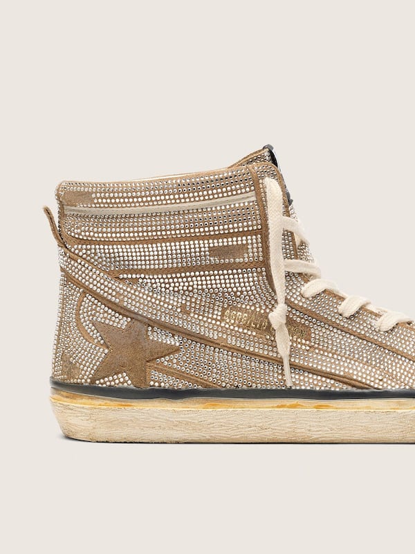 Golden Goose - Men's Slide LAB sneakers in tobacco-colored suede with crystals and tobacco-colored suede star in 