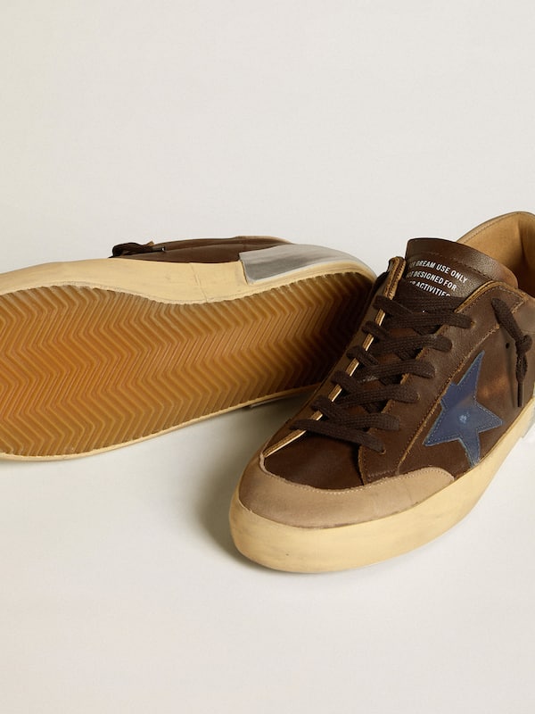 Golden Goose - Men's Super-Star in leather with blue leather star and beige nubuck heel tab in 