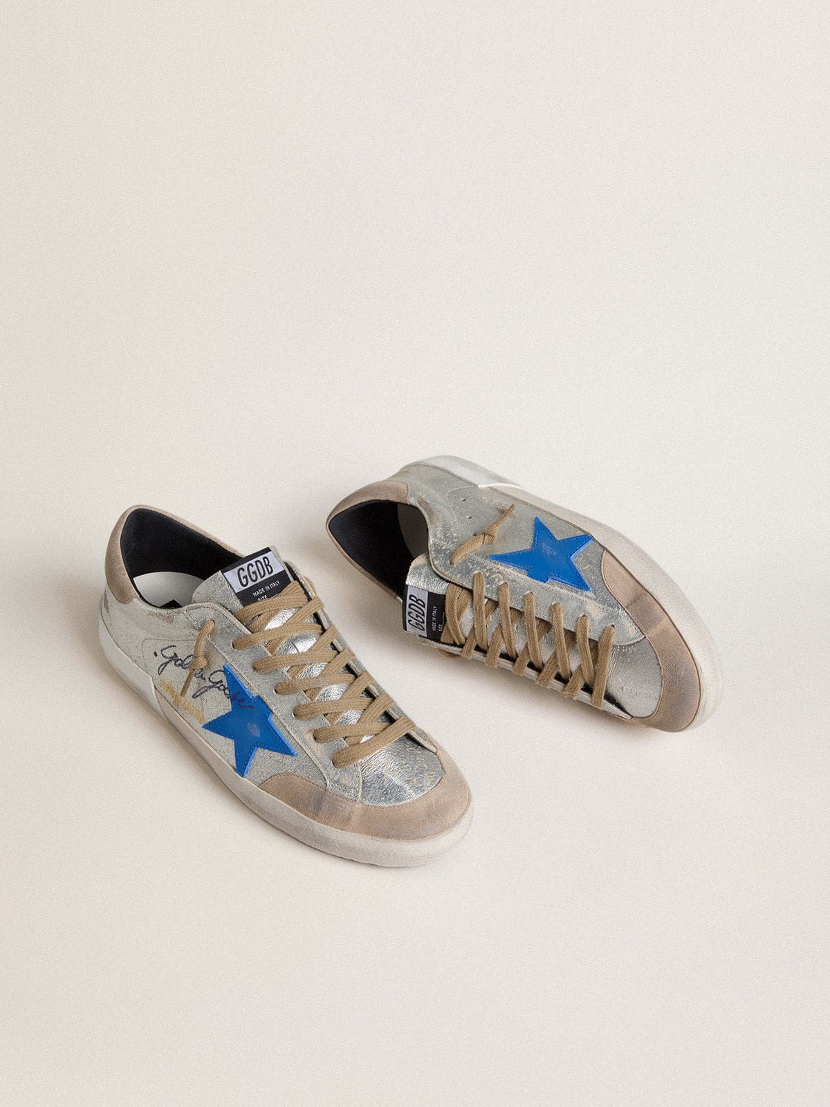 Golden Goose - Men's Super-Star LTD in silver metallic suede with leather star and suede heel tab in 