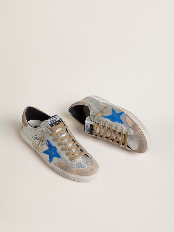Golden Goose - Men's Super-Star LTD in silver metallic suede with leather star and suede heel tab in 