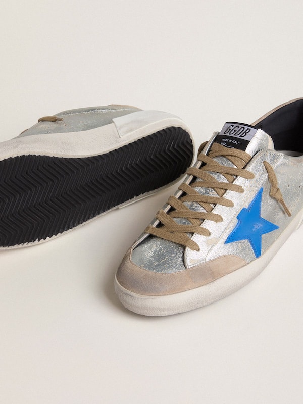 Golden Goose - Men's Super-Star LTD in silver metallic suede with leather star and suede heel tab in 