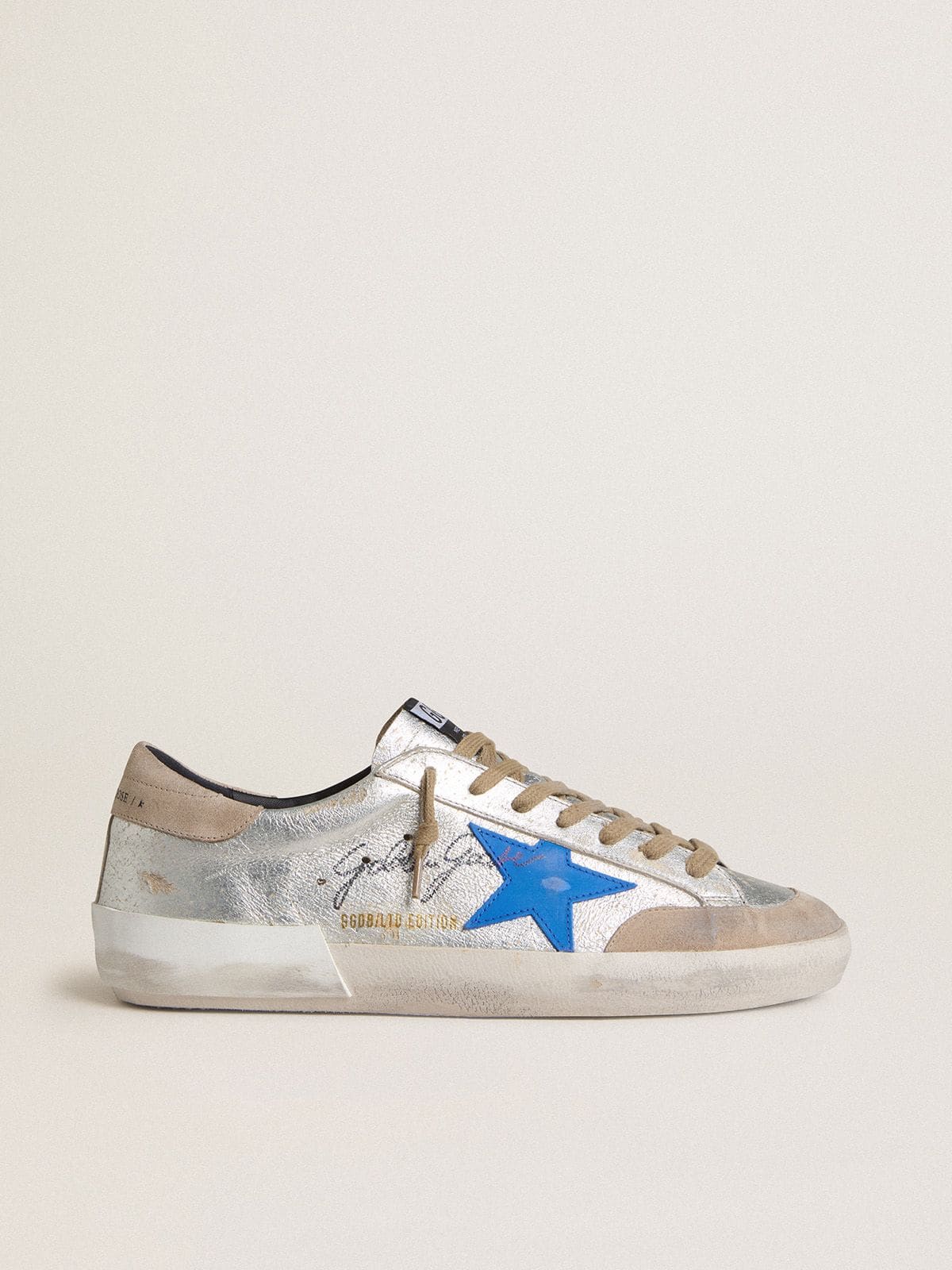 Golden Goose - Men's Super-Star LTD in silver metallic suede with leather star and suede heel tab in 