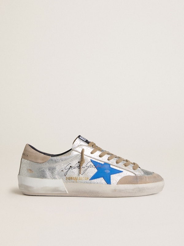 Golden Goose - Men's Super-Star LTD in silver metallic suede with leather star and suede heel tab in 