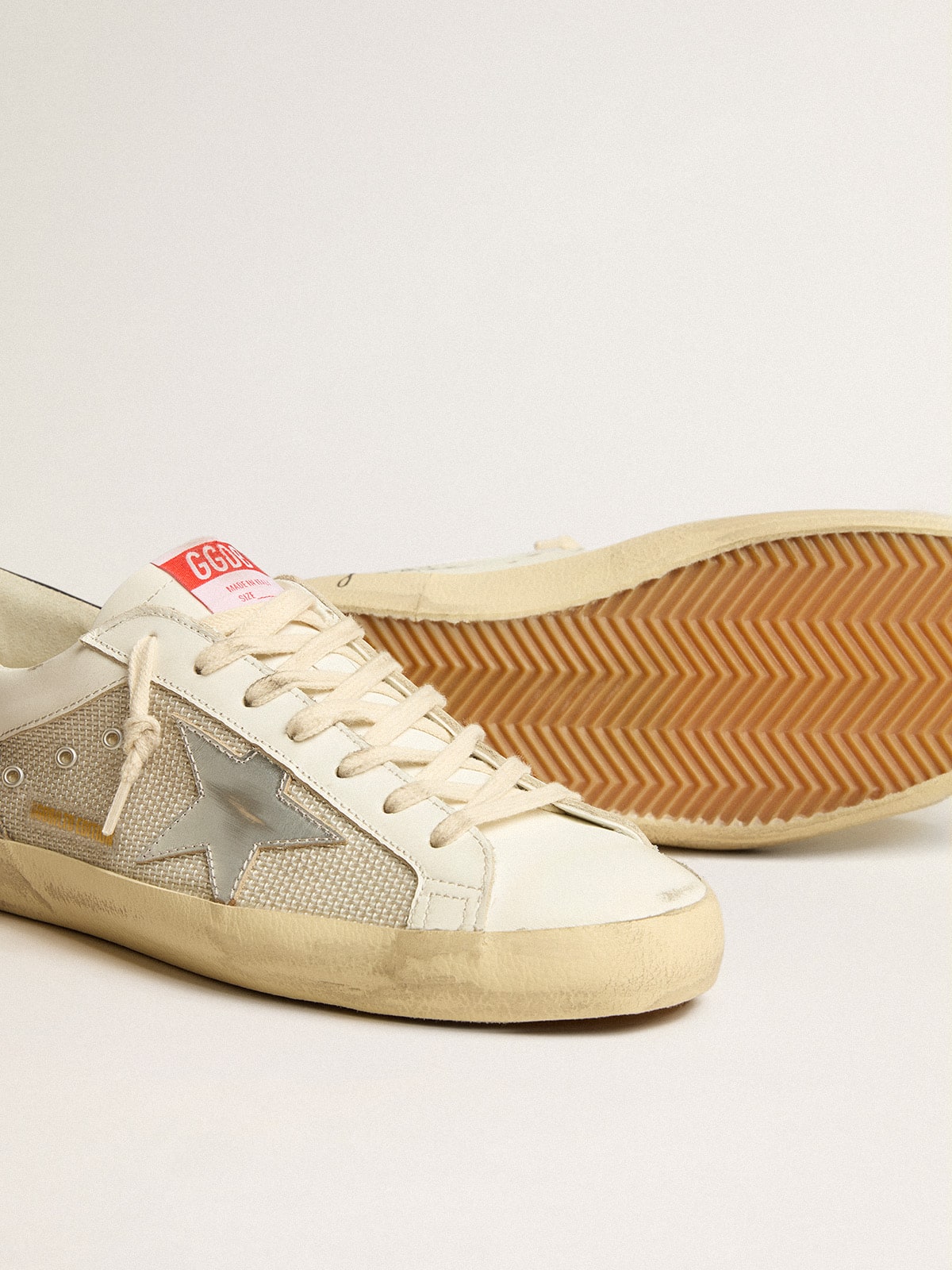 Golden Goose - Men's Super-Star LTD in mesh and leather with silver star and blue heel tab in 