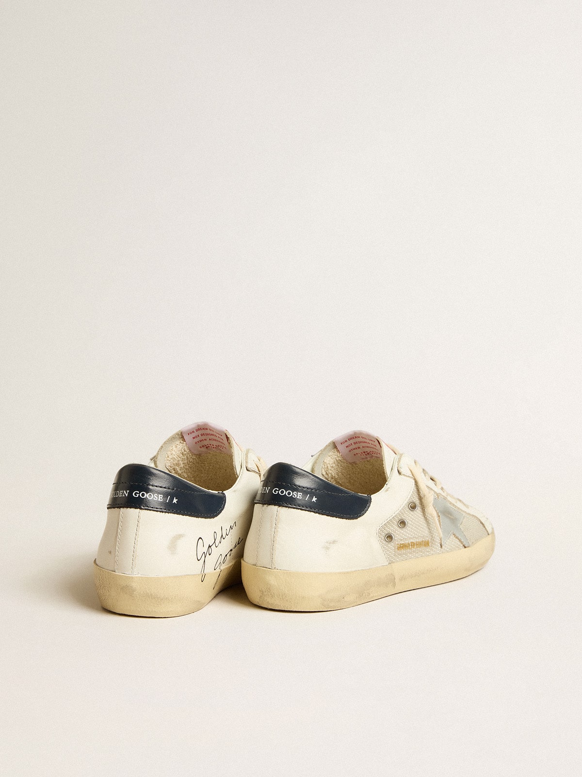 Golden Goose - Men's Super-Star LTD in mesh and leather with silver star and blue heel tab in 