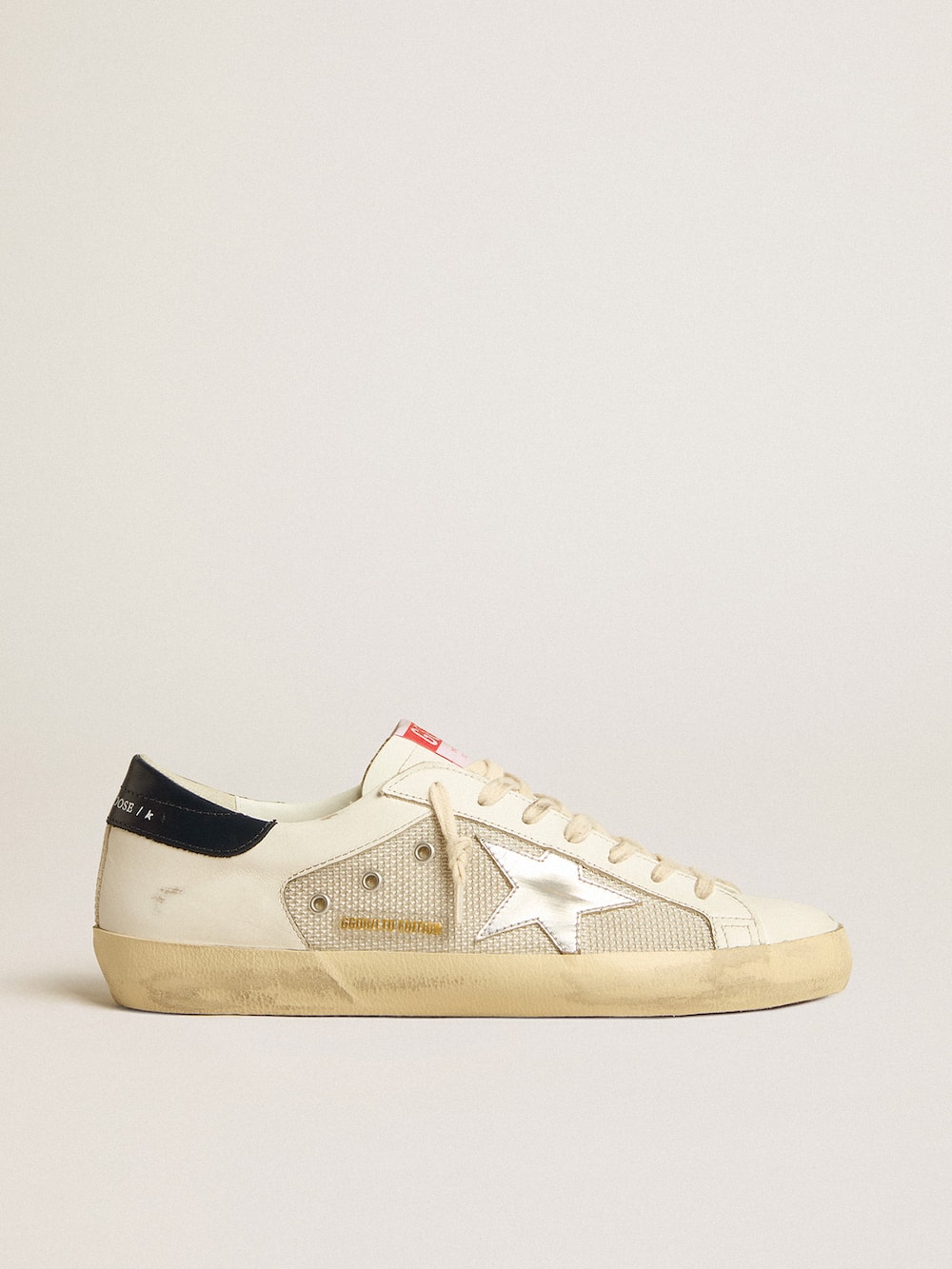 Golden Goose - Men's Super-Star LTD in mesh and leather with silver star and blue heel tab in 