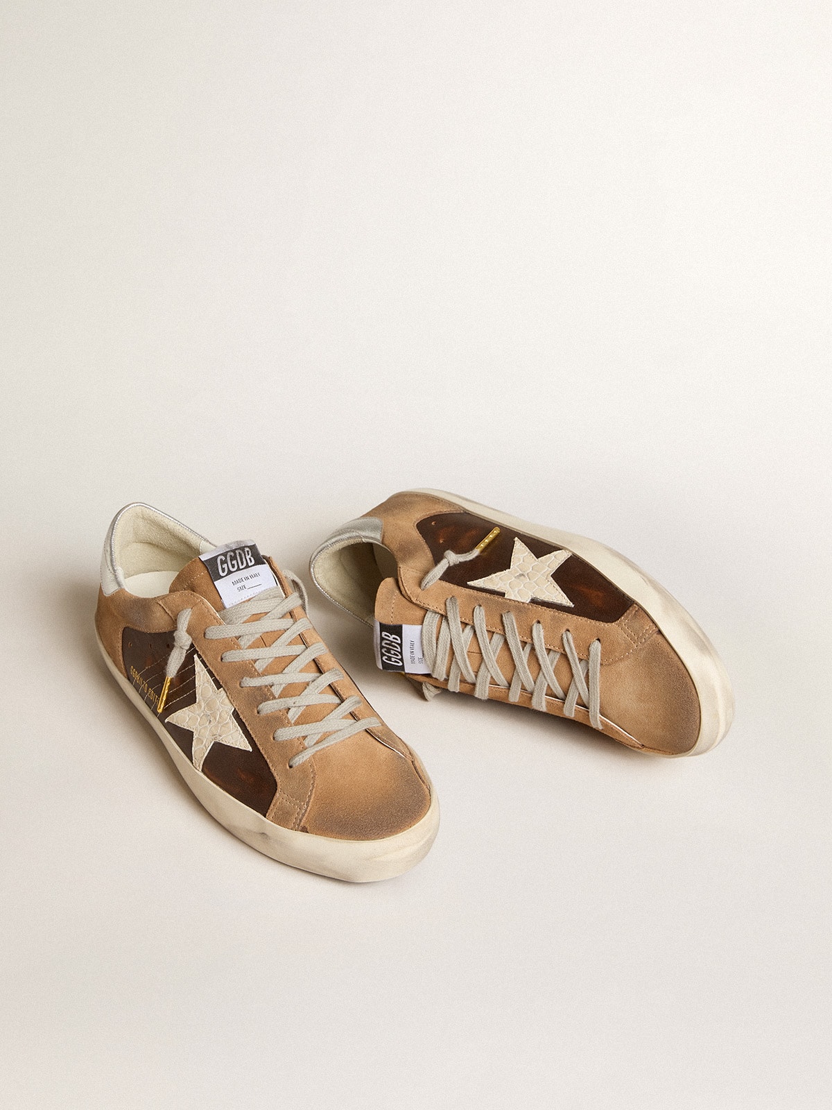 Golden Goose - Super-Star LTD in brown leather and tobacco suede with white star in 