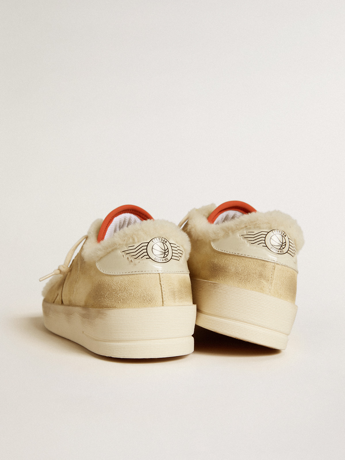 Golden Goose - Stardan in beige suede with leather heel tab and shearling lining in