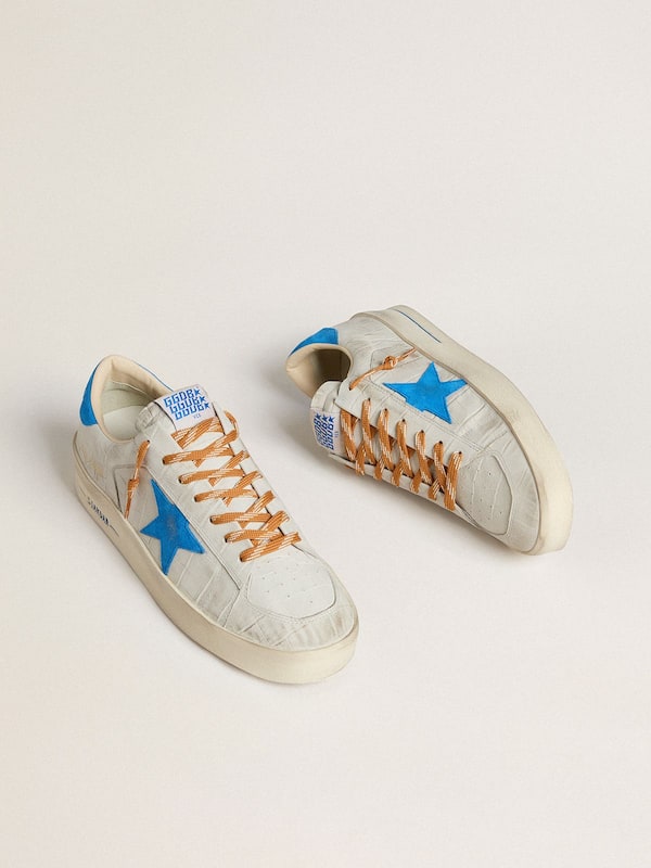 Golden Goose - Stardan in white croc-print leather with light blue suede star and heel tab in 