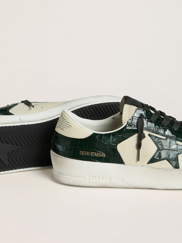 Golden Goose - Men's Stardan LTD in cream leather with green crocodile-print leather star and inserts in 