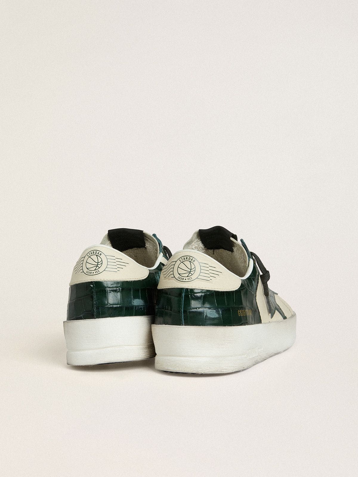 Golden Goose - Men's Stardan LTD in cream leather with green crocodile-print leather star and inserts in 