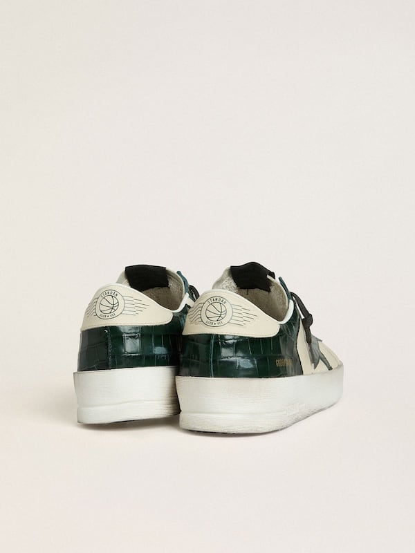 Golden Goose - Men's Stardan LTD in cream leather with green crocodile-print leather star and inserts in 