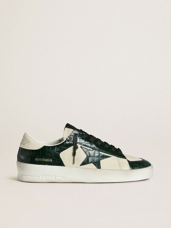 Golden Goose - Men's Stardan LTD in cream leather with green crocodile-print leather star and inserts in 