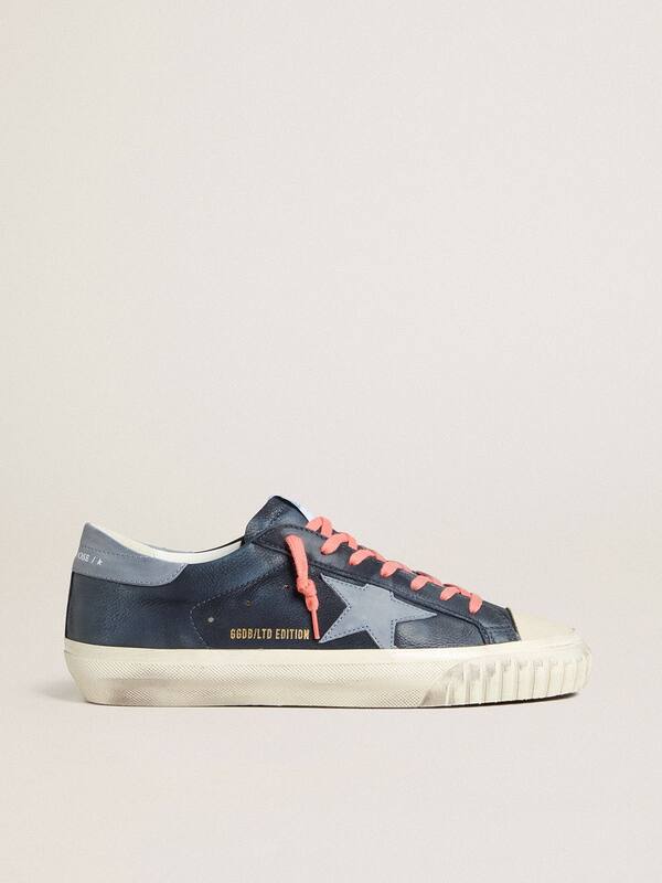 Golden Goose - Super-Star in navy-blue leather with light blue leather star and heel tab in 