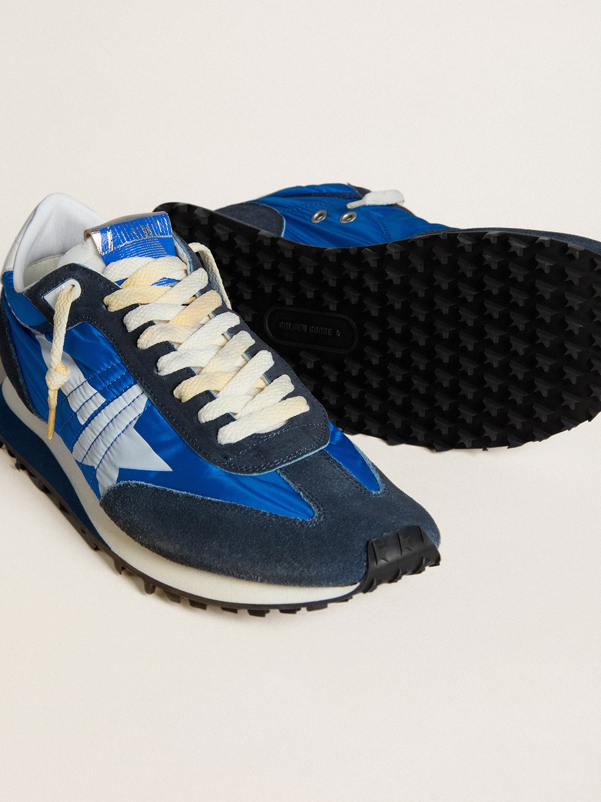 Golden Goose - Men’s Marathon with blue nylon upper and white star in 