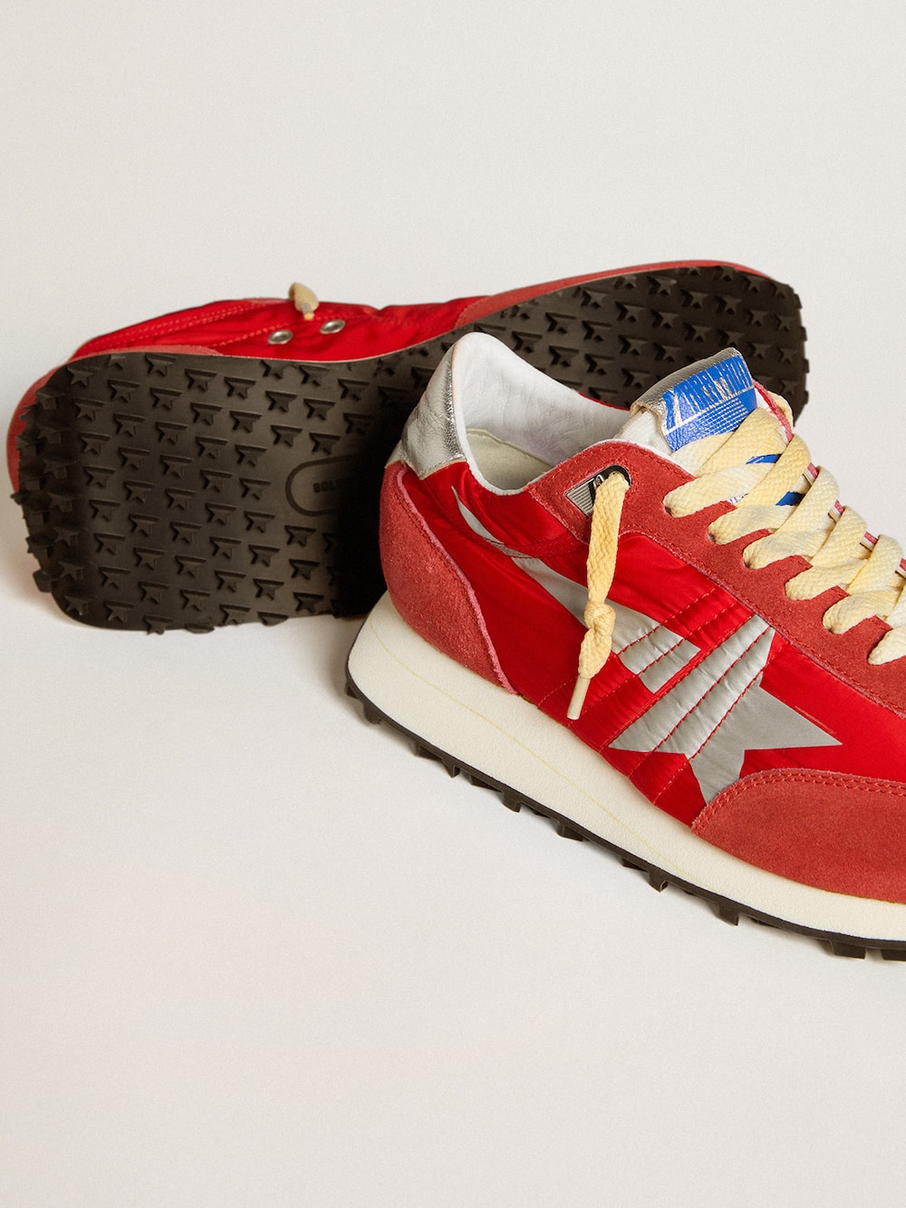 Golden Goose - Men’s Marathon with red nylon upper and silver star in 