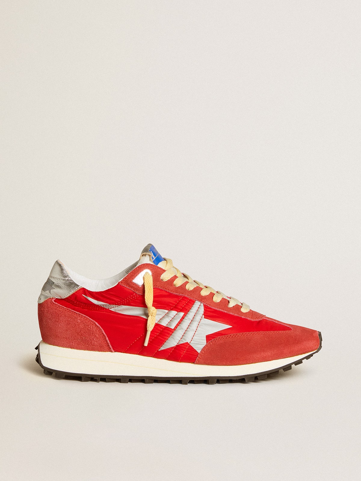 Golden Goose - Men’s Marathon with red nylon upper and silver star in 