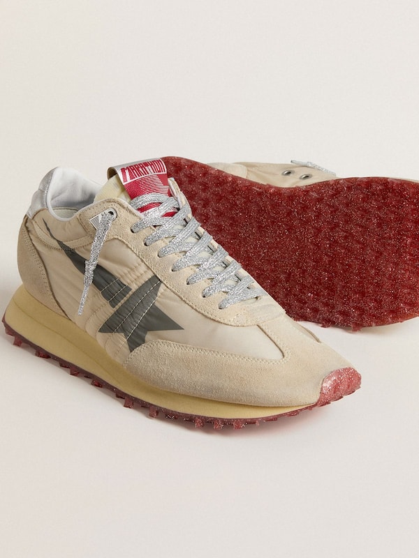 Golden Goose - Men’s Marathon with beige nylon upper and gray star in 