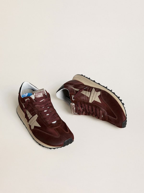 Golden Goose - Men's Marathon with burgundy satin upper and platinum leather star in 