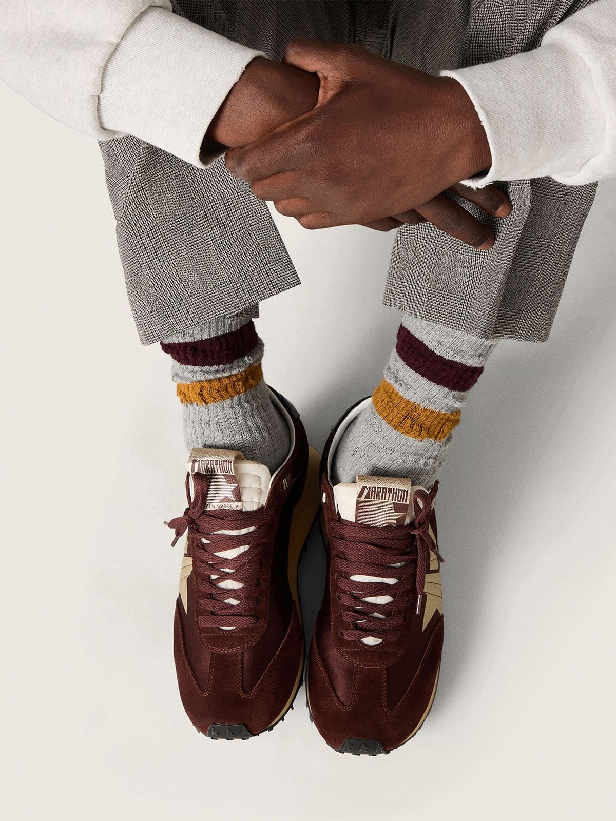 Marathon メンズ サテンアッパー（ボルドー）＆レザースター（プラチナ）