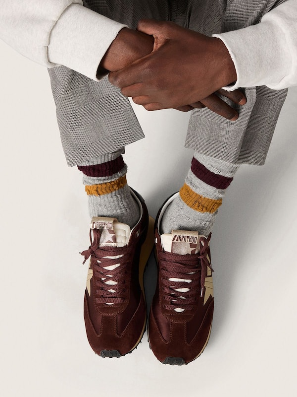 Golden Goose - Men's Marathon with burgundy satin upper and platinum leather star in 