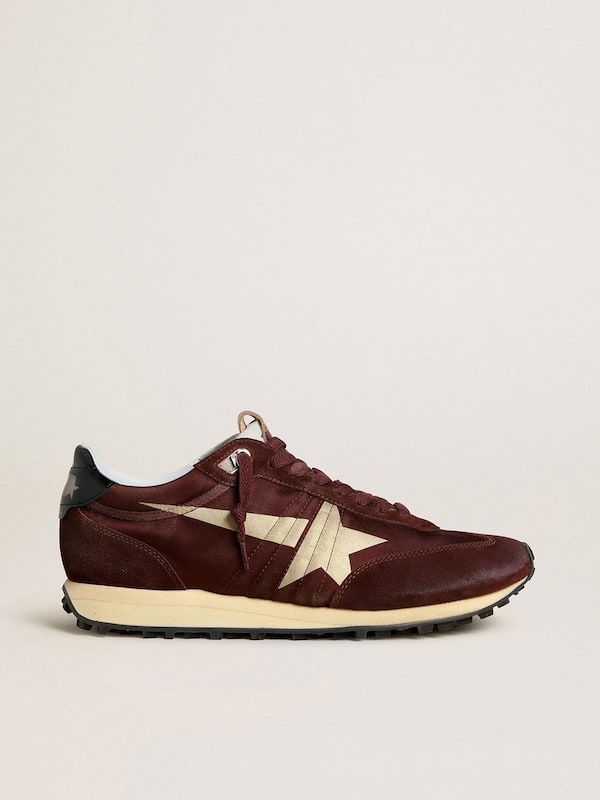 Golden Goose - Men's Marathon with burgundy satin upper and platinum leather star in 