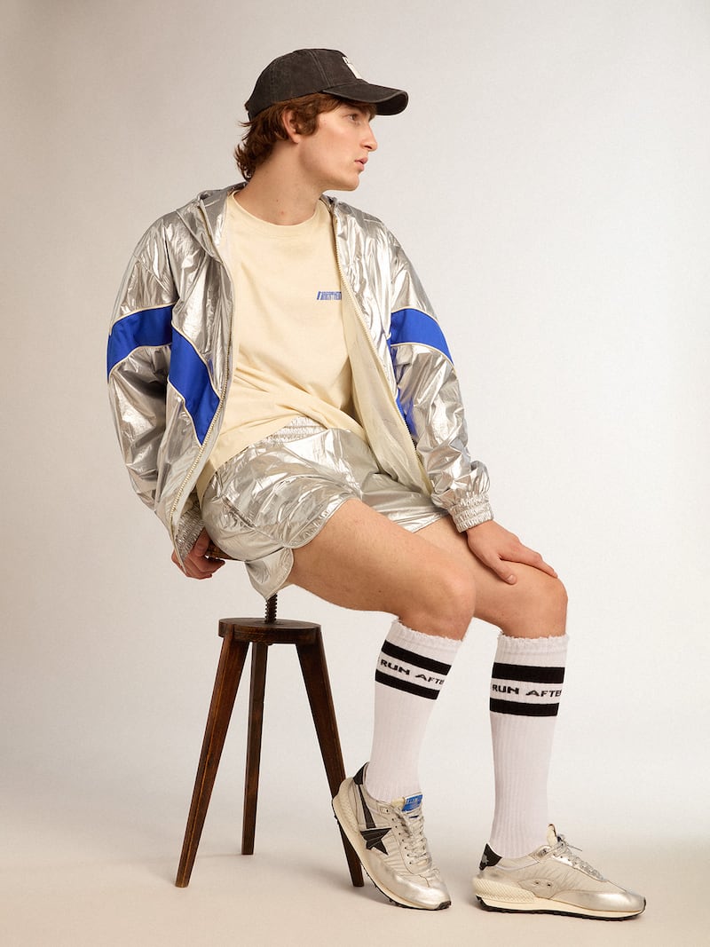 Golden Goose - Marathon de hombre con pala de nailon ripstop de color plateado y estrella negra in 