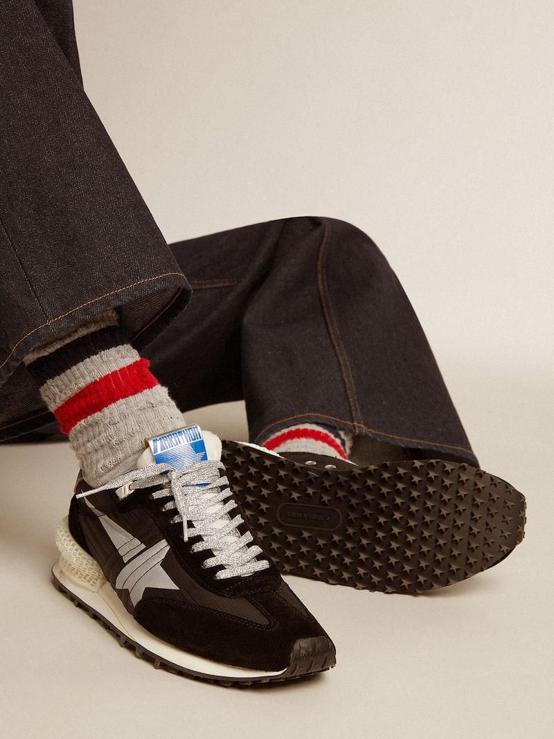 Golden Goose - Marathon de hombre con pala de nailon ripstop de color negro y estrella plateada in 