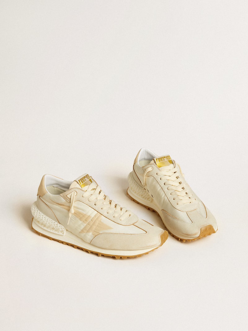 Golden Goose - Marathon de hombre de nailon beige y piel gris con estrella estampada beige in 