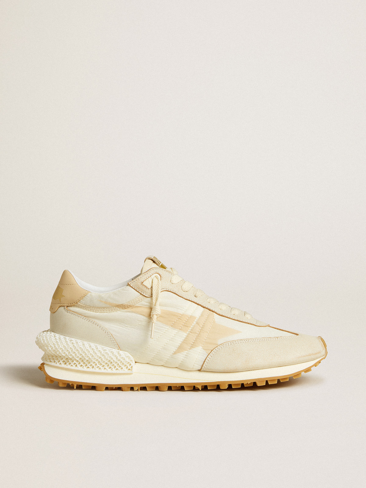 Marathon pour homme en nylon beige et en cuir gris avec étoile imprimée beige — Golden Goose