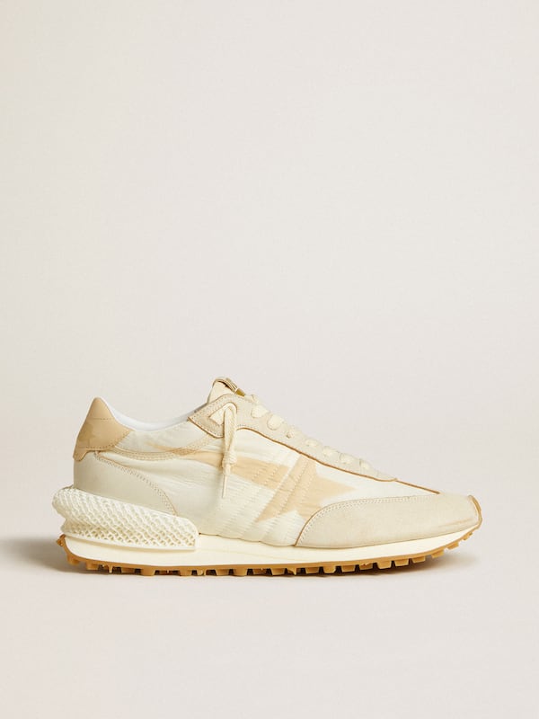 Golden Goose - Marathon Herren aus beigem Nylon und grauem Leder mit beigem Print in 