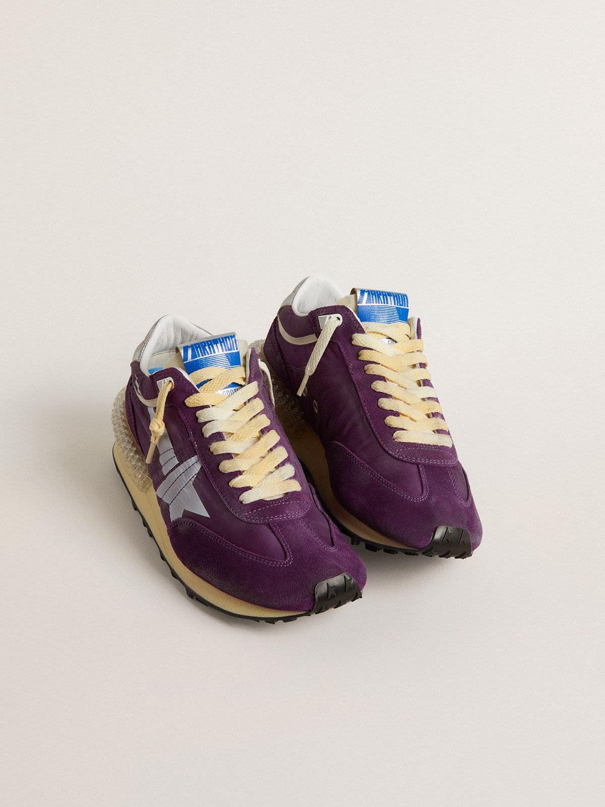 Marathon Masculino com cabedal de náilon roxo e estrela branca
